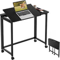 GreenForest Folding Desk with Wheels, 31.5 Inch Adjustable Tilt Drafting Table, Portable Rolling Foldable Desk for Small Space, Home Office, Drawing & Craft Workstation, Black