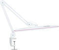 Neatfi XL 2,200 Lumens 24W LED Desk Lamp – 23” Wide Shade | Dimmable Eye-Caring Task Light | Adjustable Arm | Home Office, Study, Crafts & Nail Tech (White with Pink Ring, Non-CCT with Clamp)