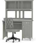 Bush Furniture Salinas 48W Computer Desk with Hutch and Mid Back Tufted Office Chair in Cape Cod Gray