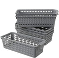 Long Plastic Basket Trays, Slim Pencil Organizer Grey, 6-Pack