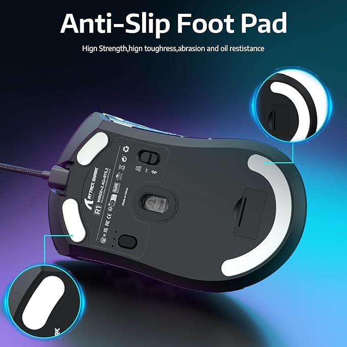 ATTACK SHARK R1 Wireless Gaming Mouse,Tri-Mode Connection (2.4G/Wired/BT5.2),55g Lightweight,18K DPI Optical Sensor,HUYU 20 Million Key Life,Ergonomic Design,for PC/Laptop/Win/Mac(Black+Sticker)