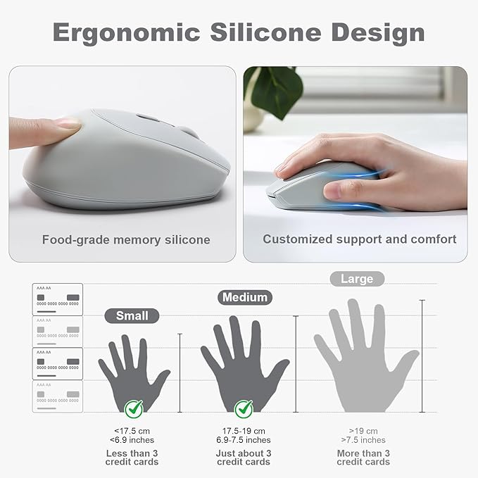 YUNZII C2 Wireless Mouse,2.4GHz Cute Silicone Noiseless Wireless Computer Mouse, Quiet Clicks, 3 Adjustable DPI, 1600 DPI Optical Tracking, Portable Ergonomic Mice for Laptop/PC/Mac (Gray)