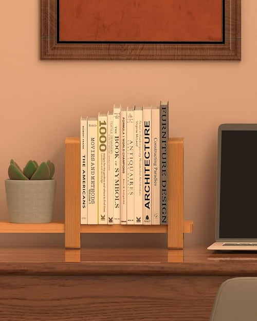 100% Solid Wood Adjustable Desktop Bookshelf, Retro Tabletop Bookshelf, Desk Shelf Living Room, Home, Office, Perfect for Magazine, Books, Cookbooks, No Tools Required to Assemble (Yellow)