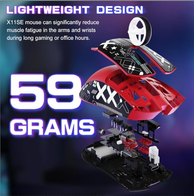 ATTACK SHARK X11SE Ultra-Light Wireless Gaming Mouse,Tri-Modes BT5.2/Type-C Wired/2.4G,PixArt PAW3311 Gaming Sensor,22KDPI,5 Programmable Buttons for Laptop,PC,Mac Gamer(Red&Sticker)