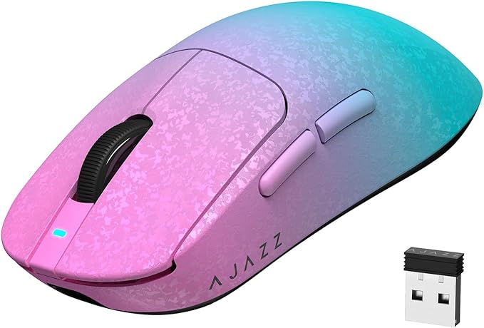 Ajazz AJ199 Wireless Gaming Mouse Ultra-Lightweight 55g Tri-Mode Connection 24000 DPI PAW3311 Sensor Carbon Fiber Shell 500mAh Battery 1K Polling Rate Durable & Anti-Slip Design Black Gradient Purple