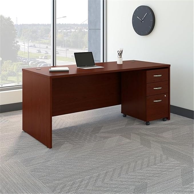 Bush Business Furniture Series C 72W x 30D Office Desk with Mobile File Cabinet in Mahogany, Large Workstation with Rolling Storage Drawers for Workspace