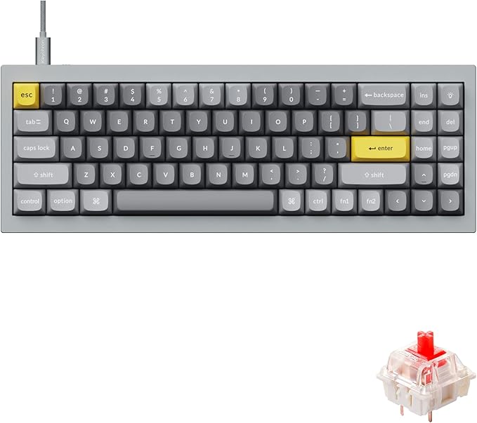 Keychron Q7 Wired Custom Mechanical Keyboard, 70% Layout QMK/VIA Programmable Macro with Hot-swappable Gateron G Pro Red Switch Double Gasket Compatible with Mac Windows Linux (Grey)