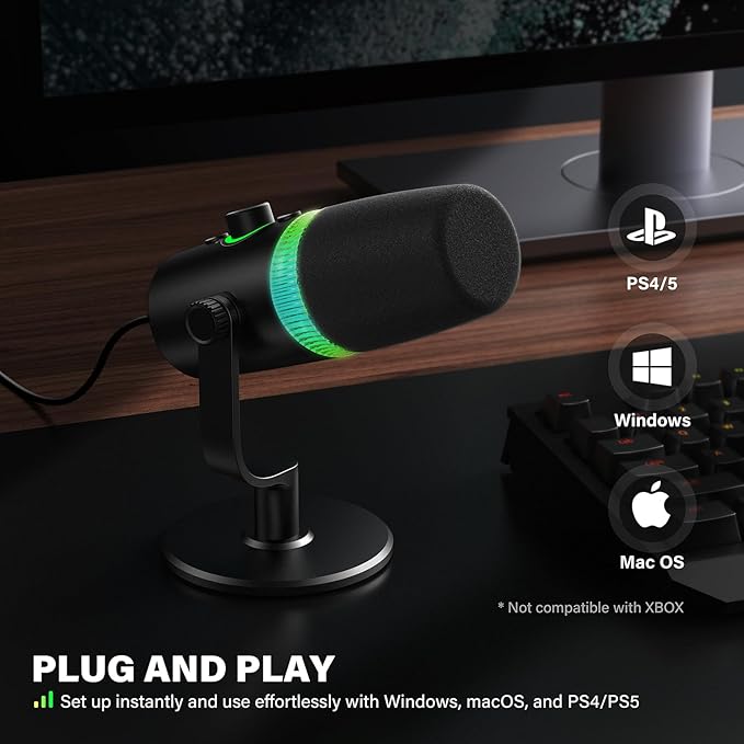 XLR & USB-C Dynamic Microphone for Podcast Recording, 96kHz/24-bit Studio Grade Gaming Mic for PC, Streaming, YouTube & Singing, Professional Vocal Microphone
