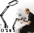 Magnifying Glass with Light Square Magnifier Desk Lamp 10X Close Up Work for Desktop Bench Crafting, Reading, Sewing, Ultra Stable Swing Arm, 5 Color Modes Design Rectangle Head