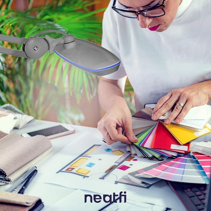 Neatfi XL 24W LED Desk Lamp – 2,200 Lumens | 23” Wide Shade | Dimmable Eye-Caring Task Light | Adjustable Arm | Office, Study, Crafting & Nail Techs (Silver, Non-CCT with Base)