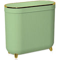 Yatmung Slim Bathroom Trash Can with Lid - Small Plastic Waste Paper Basket - Press-Top Trash Bin for Bedroom, Home Office, Narrow Space - 3.2 Gallon Decorative Garbage Can - Mint Green with Gold Legs