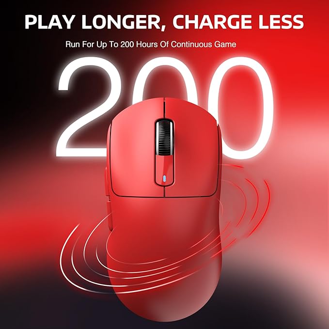 ATTACK SHARK X3 Lightweight Wireless Gaming Mouse with Tri-Mode 2.4G/USB-C Wired/Bluetooth,26K DPI, PAW3395 Optical Sensor,Kailh GM8.0 Switch,5 programmable Buttons for PC/Win/Mac(Red)