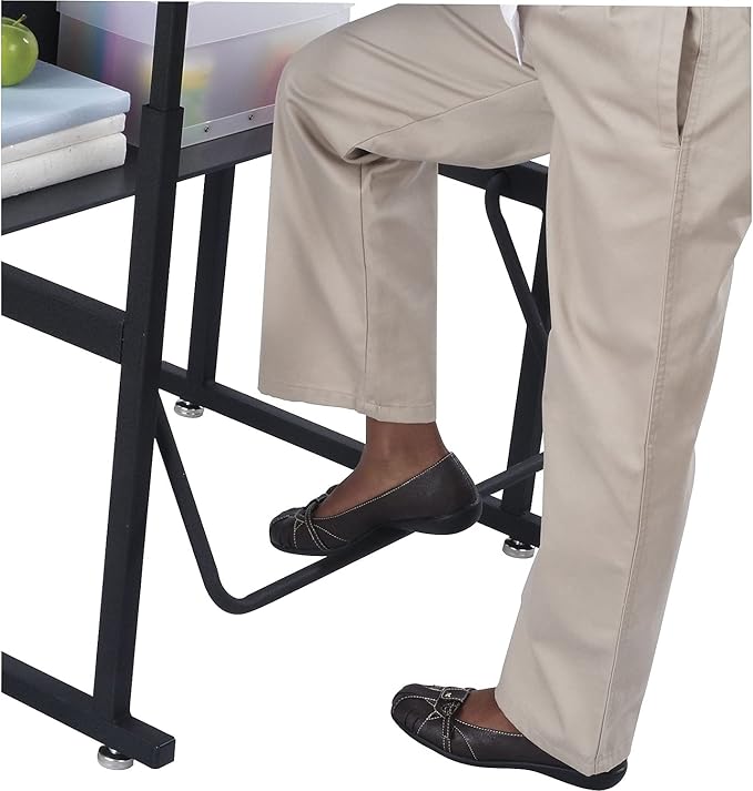 Safco AlphaBetter Student Standing Desk with Storage Book Box, Adjustable Height with Shelf and Swinging Pendulum Foot Rest, 28" W x 20" D, Black