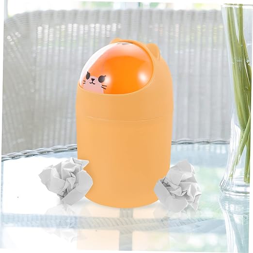 PRETYZOOM Cute Bear Desktop Trash Can Lid Mini Plastic Garbage Bin for Home Office Slim Waste Container for Bedroom and Tabletop Creative Animal Design