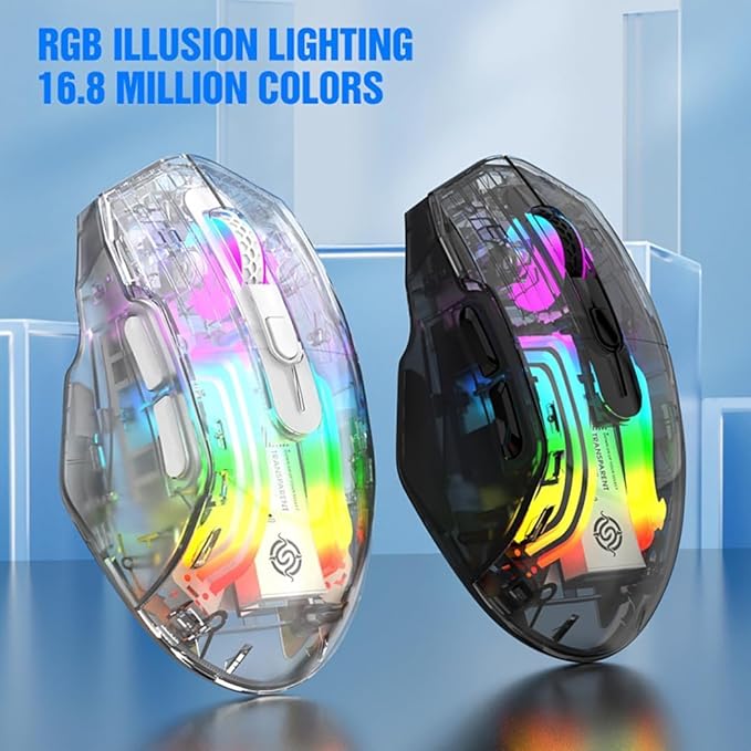 Bluetooth Wireless Mouse,Tri-Mode 2.4G/USB-C, Up to 3600 DPI,Transparent Mechanical Gaming Mouse,Chroma RGB Backlit, Must-Have Cool USB Computer Mouse for Gaming and Esports (Black)