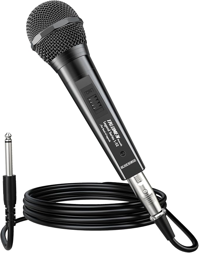 talomen Wired Microphone for Singing, Metal Female, ON/Off Switch, Professional Vocal Dynamic Mic with 20ft & 6.5ft XLR Audio Cable, Cardioid Studio Microfono for Podcasting and Recording, Black-L52