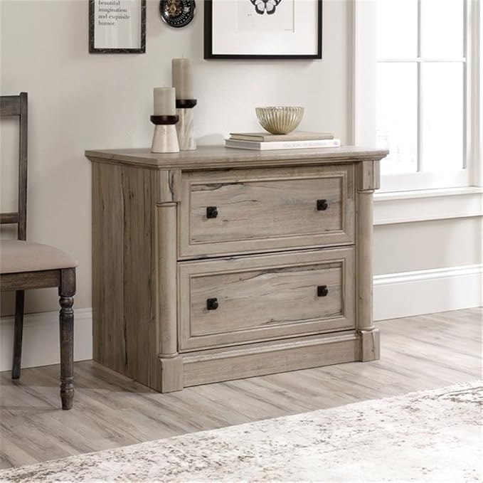 Pemberly Row Set of 2 Wood 3-Shelf Bookcase & Lateral File Cabinet in Split Oak