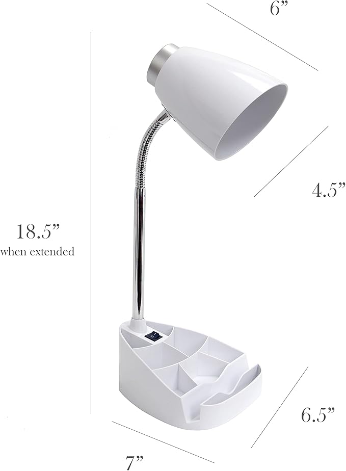 Simple Designs LD1002-WHT Gooseneck Organizer Desk Lamp with iPad Tablet Stand Book Holder, White (Pack of 6)