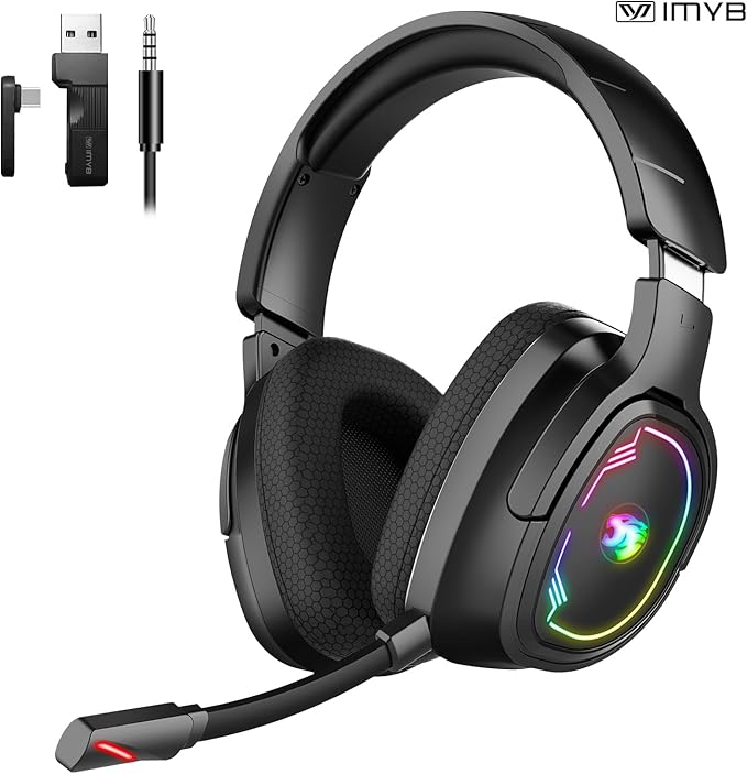 IMYB W82 2.4Ghz Wireless Gaming Headset for Nintendo Switch丨OLED丨Lite, Bluetooth 5.4 Gaming Headphones with Noise Cancelling Microphone, 40Hr Battery, USB & Type-C Connector for PS5, PS4, PC, Laptop