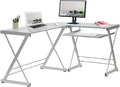 Techni Mobili L Shaped Desk with Keyboard Tray - Efficient Work from Home Desk - Glass L Shaped Desk - Professional Work Desk for Home Office - Versatile Glass Corner Desks for Home Office