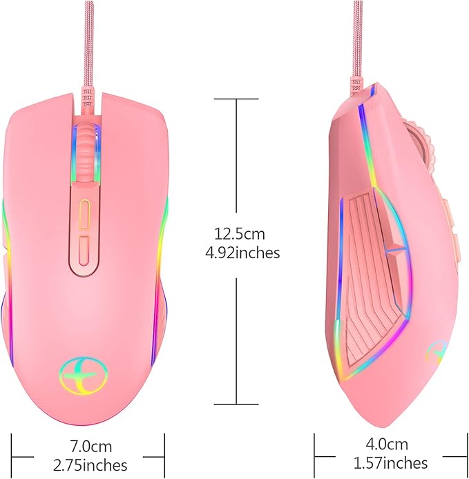 IULONEE Type C Mouse, Wired USB C Mice Gaming Mouse Ergonomic 4 RGB Backlight 3200 DPI Compatible with M@c, Matebook, Chromebook, HP OMEN, Windows PC, Laptop and More USB Type C Devices (Pink)