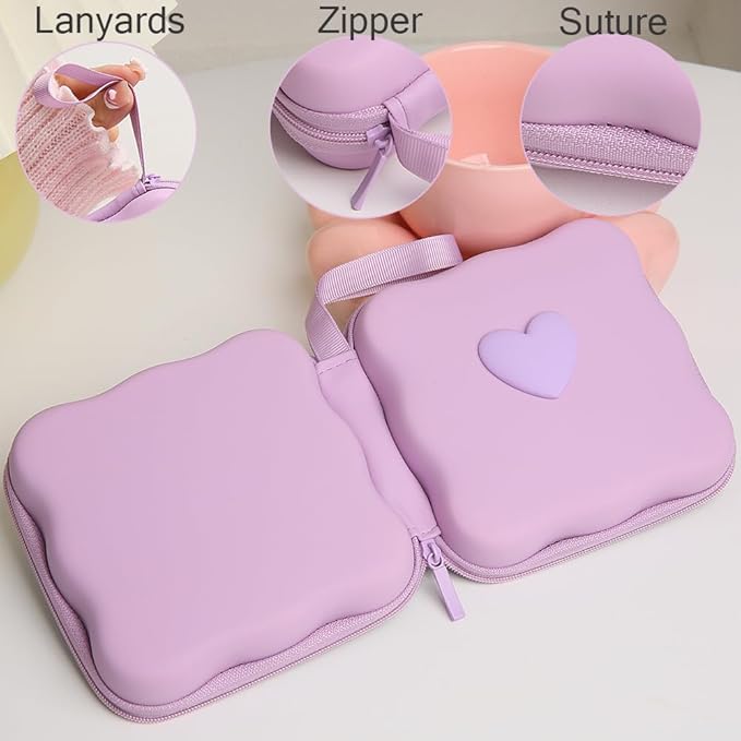 Charger Cover Storage Bag, Lovely 3D Love Heart Waves Design Charger Protector Travel Storage Case, Earphone Wire Saver Cable Cord Organizer Wireless Earphone Storage Box, Purple Love