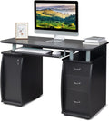 Karl home Computer Desk with Drawers & Storage Cabinet, Small Office Desk PC Laptop Workstation for Home, Studio, Office, Apartment, Black