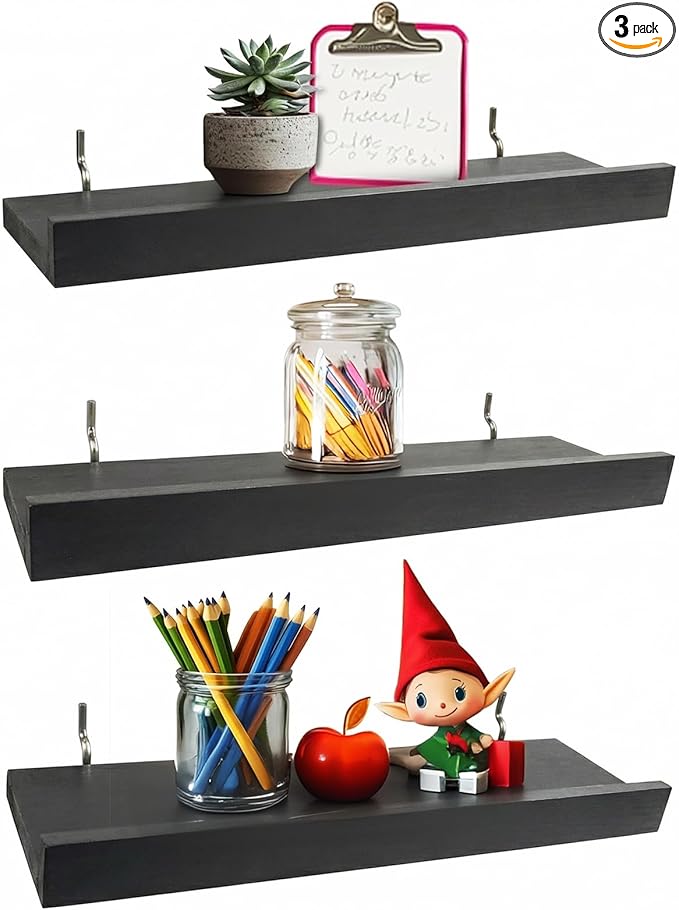 Black Pegboard Shelves with Lip, 14" x 4" Peg Board Racks 3Pack Wall Organizer Shelf, 1/4 inch Heavy Duty Metal Brackets Fit All Pegboards, Display Craft Garage Workbench Office Shelving Accessories