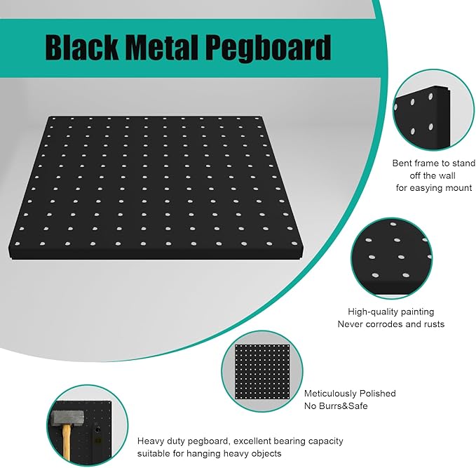 Peg Board, 6 Pack 12"x12" Black Metal Pegboard Panels Pegboards Wall Organizer with Bent Frame Large Heavy Duty Peg Board for Walls Home, Garage Tool Storage, Workbench, Craft Room, Kitchen