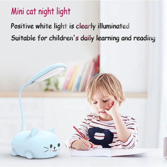 LED Desk Lamp for Kids,Mini Cat Night Light, Cute Cat Foldable USB Rechargeable Reading Light Bedroom Children's Bedside Study (Pink)