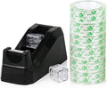 BOMEI PACK Tape Dispensers Desk, 1 Pack Black with 6Rolls Transparent Tape Refills, 1 Inch Core, for Gift Wrapping, School, Office and Home