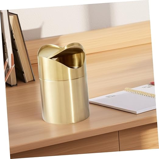 Luxshiny Trash Can Gold Bathroom Accessory Mini Lid Slim Desktop Countertop Waste Bin for Office Car