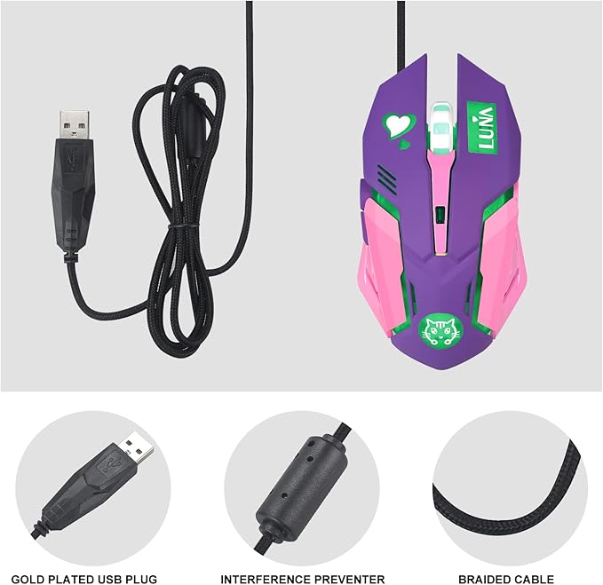 HXMJ Purple Wired USB Computer Mouse,7 Colors Backlit,Silent Buttons for MacBook,Computer PC,Laptop