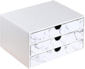 Ayunga PU Leather Desk Organizer with 3 Drawers, Executive Office Supplies Desktop Filing A4 File Cabinet/Holder, Stackable Storage Box for Jewelry/Bill/Paper/Documents/Makeup Home Decor Accessories
