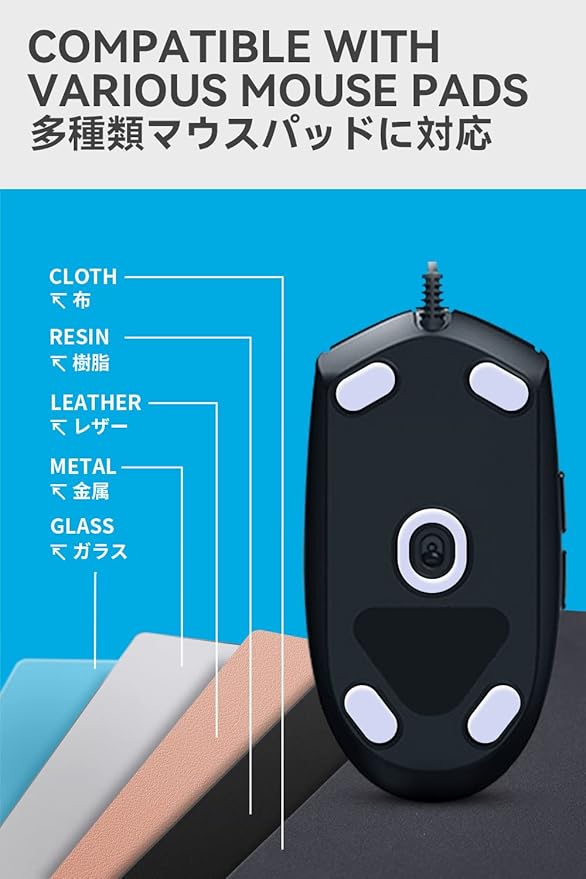 2Sets of TALONGAMES Rounded Curved Edges Mouse Feet Skates Compatible with Logitech G102 / G203 / G Pro Wired Gaming Mouse Feet Replacement,0.8mm,Pure PTFE Material with Super Smooth Glide Pads