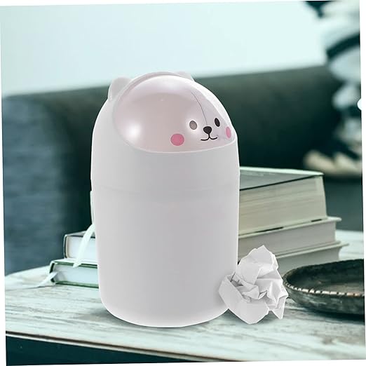 Cabilock 1pc Cute Bear Desktop Trash Can Mini Waste Bin Lid for Home Office Compact Garbage Container for Bedroom for Small Spaces White