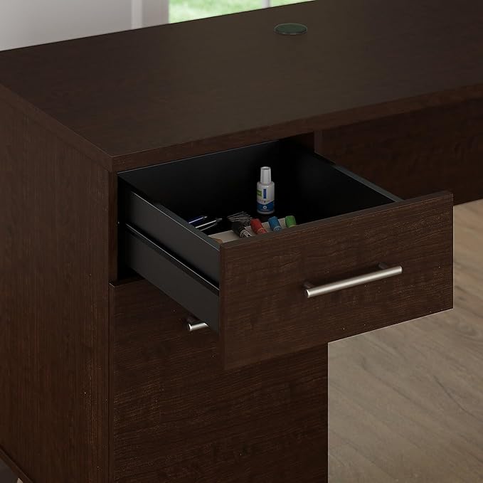 Bush Furniture Somerset 72W 3 Position Sit to Stand L Shaped Desk with Hutch and Bookcase in Mocha Cherry