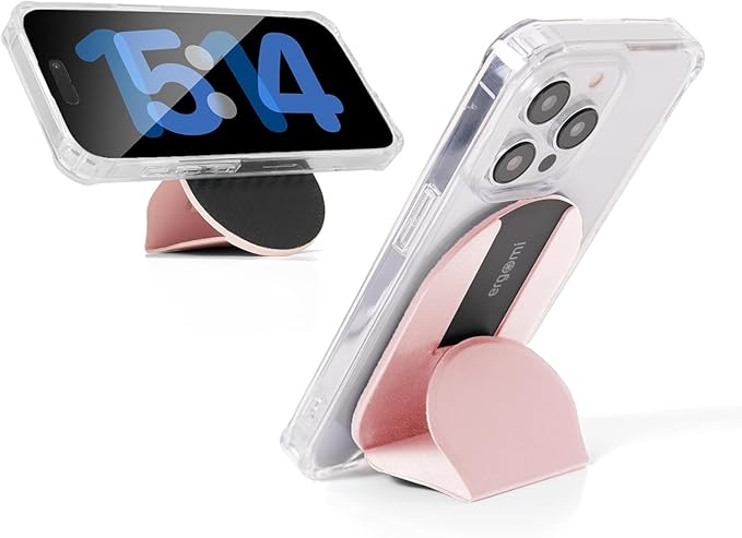 Magnetic Phone Stand Grip – Dual Magnetic Ring, Patented Snap Design, Vegan Leather, MagSafe-Compatible for iPhone 16/15/14/13/12/16 Series– Pink