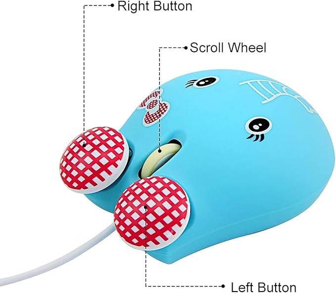 Sokelinn-six Wired Cute Mouse, USB Wired Mause for Kids with Lovely Cartoon Shaped, 1600PDI 3 Buttons Ergonomic Mini Mice for PC Laptop Desktop (Blue Elephant)