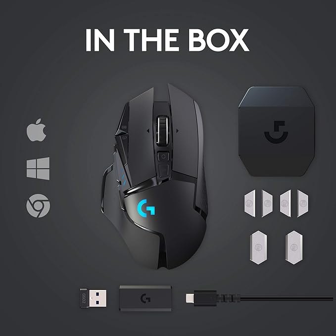 Logitech G502 Lightspeed Wireless Gaming Mouse | Hero Sensor, 25,600 DPI, 11 Programmable Buttons, Tunable Weights, RGB Lighting, Onboard Memory, PC/Mac | Signature Series Gift Bundle