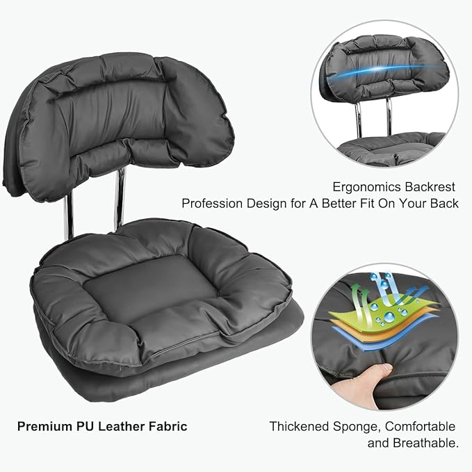 JOSTZHXIN Rolling Stool Backrest, Thick Seat Padding, Heavy Duty Home Office Rolling Chair, Adjustable Height Swivel Stool Chair for Nail Salon Spa Massage Tattoo Work,Dark Grey