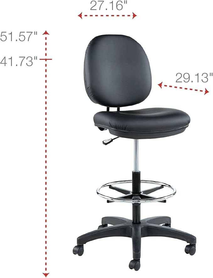 Alera Interval Series Swivel Task Stool, PVC-Free Faux Leather, Black