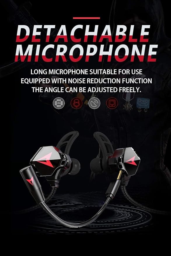 KASOTT Battle Buds Pro in-Ear Gaming Headset with Dual Microphone, Mute and Volume Control, Wired Earphones for Mobile Gaming, Nintendo Switch, Xbox One, PS, PC (Red)