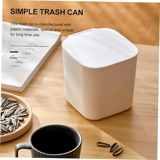 Slim White Kitchen Garbage Can Small Trash Can Lid Desktop Rubbish Storage Bin