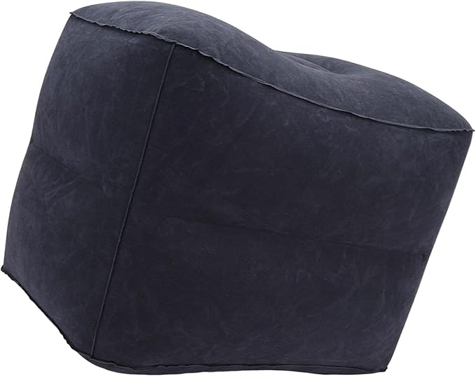 Foot Rest Pillow Inflatable Two Layer Single Air Valve PVC Flocking Portable Reducing Fatigue Airplane Foot Pillow for Office Home Travel (Dark Blue)