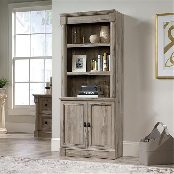 Pemberly Row Set of 2 Wood 3-Shelf Bookcase & Lateral File Cabinet in Split Oak