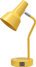 Simple Designs LD1072-YLW 15.2" Sleek Essentials Metal Cone Shade Desk Lamp with Adjustable Shade and Dual USB Ports, for Office, Desk, Nightstand, Dorm, Yellow
