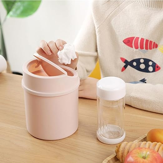 Mini Desktop Trash Can with Lid - 6.3'' Swing-Lid Plastic Garbage Bin for Desk, Countertop & Kitchen, Tiny Creative Waste Basket for Living Room & Office Organization (Pink)