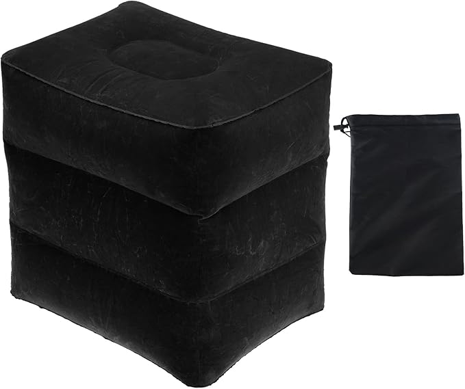 PATIKIL Travel Foot Rest Pillow, Inflatable Foot Rest Mat Adjustable 3 Layers Height Sleep Flights Leg Rest Pillow for Airplane Train Office, Black