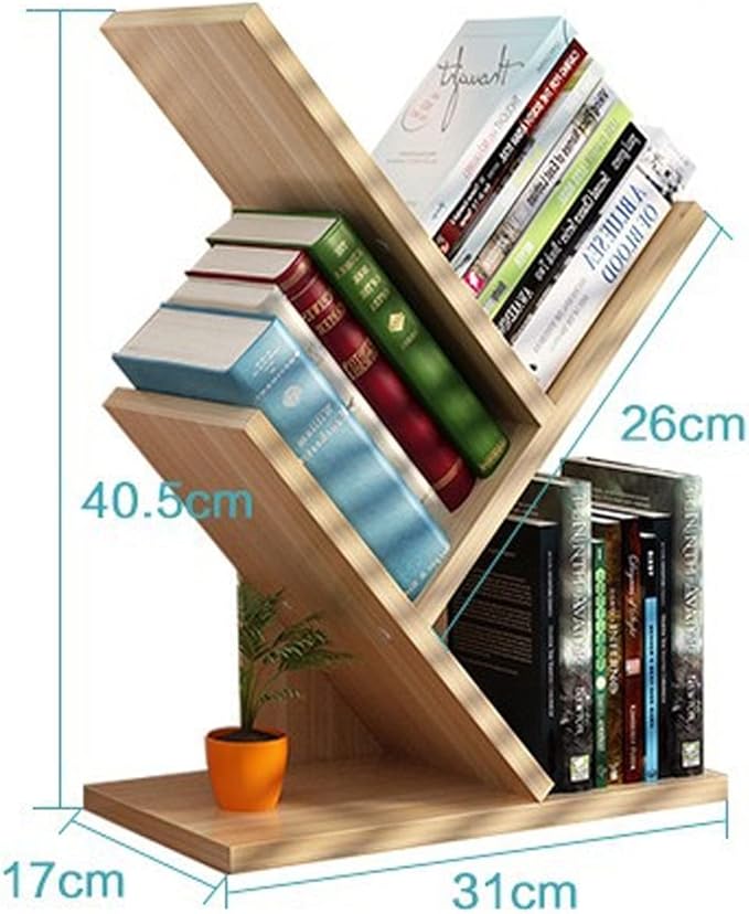 VOVCIG Tree Bookshelf 3 Shelf Desktop Organizer Y Shaped Office Storage Rack Adjustable Wood Display Shelf Small Bookshelf for Bedroom Home Office(Light Yellow)